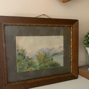 Antique brush drawing Framed Landscape Painting with Wooden Frame